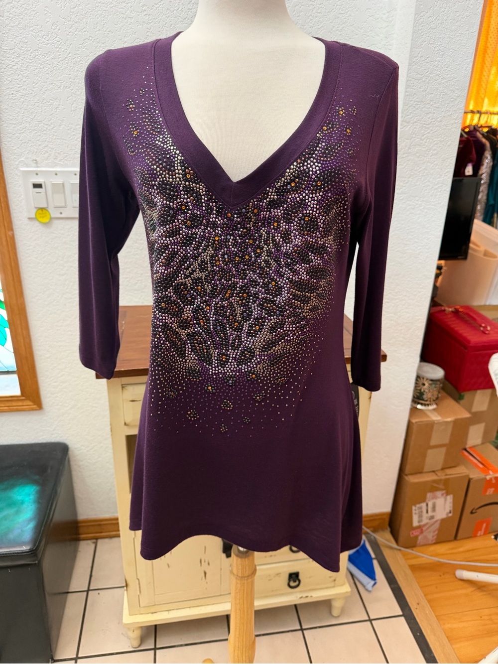 Christine Alexander Plum V-Neck Embellished Tunic